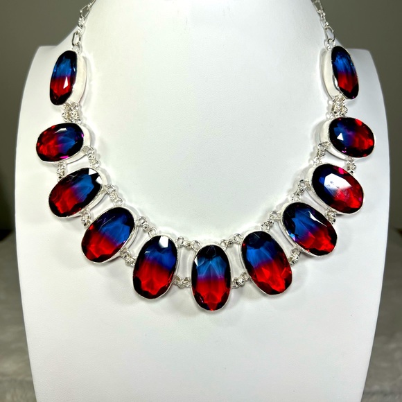 Synthetic 🇺🇸 Bi-Color Tourmaline 925 Large Necklace - Picture 1 of 5